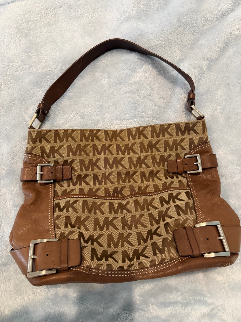 Michael Kors Tan and Brown MK Logo Shoulder Bag